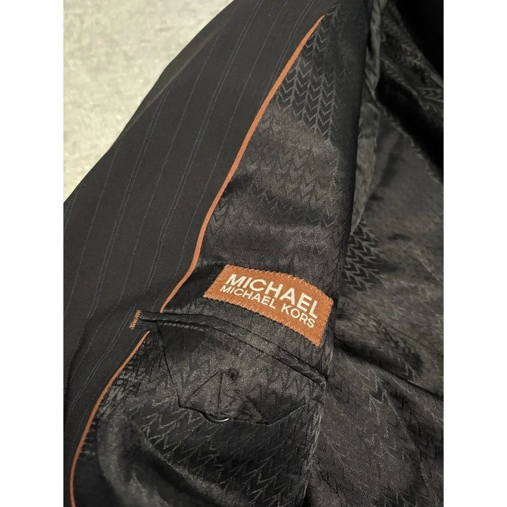 Michael Kors Mens Black Pinstripes Wool Sport Blazer Jacket Size 46R Lord Taylor